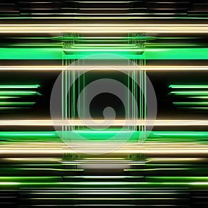 Futuristic 3D composition featuring dynamic green neon lines weaving energetically against a dark black background2