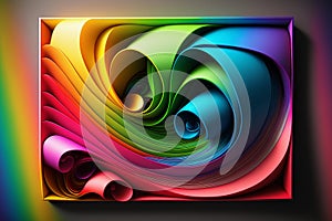 Futuristic 3D looking wall art of swirls and spirals in every color of the rainbow, Vibrant background