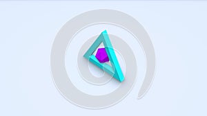 Futuristic 3D render of colored polyhedral shape inside triangle isometric view