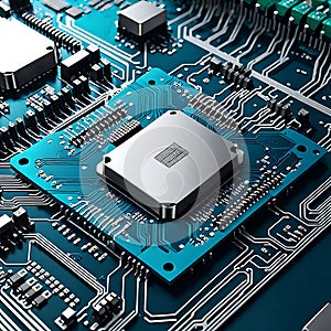Futuristic 3D Rendered Illustration of a High-Tech Electronic Motherboard