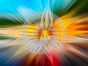 Futuristic abstract background with colors. Swirl effect with colored laser beams.