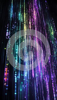 Futuristic Abstract Background, Digital Data Stream, High-Tech Code, Cybersecurity, Network Traffic