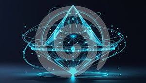 Futuristic abstract technology background with glowing blue pyramid structure