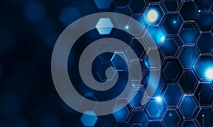 Futuristic abstract background featuring hexagonal patterns in blue tones creating sense of depth and technology Ideal for