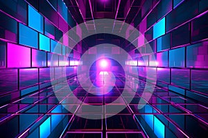 A futuristic abstract background with sleek and metallic elements arranged in a grid-like pattern, featuring reflective surfaces