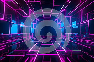 Futuristic abstract purple background with metallic elements arranged in a grid-like pattern.Generative AI