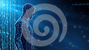 Futuristic Abstract Binary Code Man in Cyberspace A 3D Rendering of Technological Innovation and Digital Data