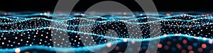 Futuristic Abstract Blue Mesh Network with Connecting Data Points and Bokeh Lights, 3D Rendering