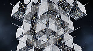 Futuristic Abstract Cubes Network Data Flow