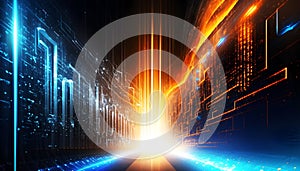 Futuristic abstract cyberspace with binary code, illustration ai generative