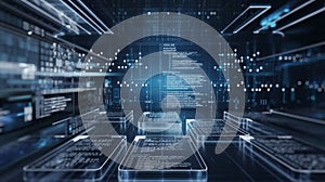 Digital Data Flow   Abstract Technology Background with Binary Code and Code Screens