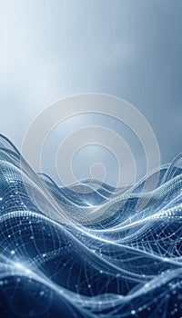 Futuristic Abstract Digital Waves Light Effects Data Points Soft Blue Gradient Background -