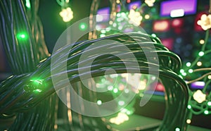 Futuristic abstract Generative AI of computer generated wireframe with glowing