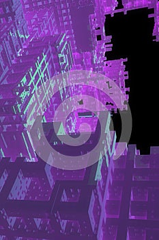 Futuristic abstract geometric blockchain cityscape synthwave