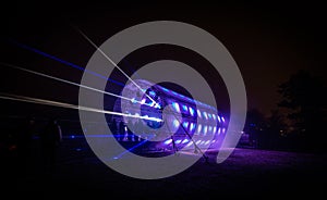 Futuristic abstract glowing colorful photon tunnel light by DMX lights