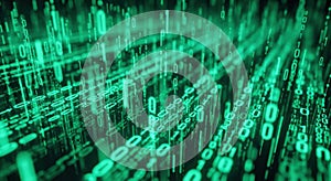 Futuristic abstract green binary code matrix data flow concept technology background