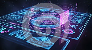 Futuristic abstract holographic interface digital technology concept design