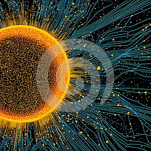 The Sun as a Computer Circuit Futuristic Tech Concept