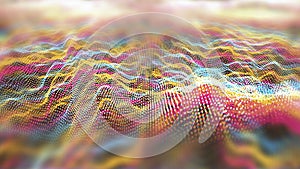 Futuristic abstract line red yellow aqua element balls waveform oscillation, visualization wave technology digital surface