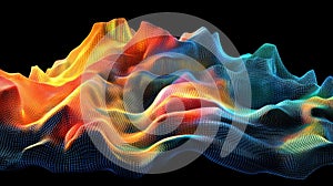 Futuristic Abstract Network Landscape with Colorful Patterns and Data Representation in 3D Visuals