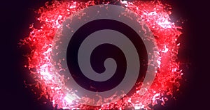 Futuristic abstract red exploding ring circle glowing radiant magical energy on black background. Abstract background