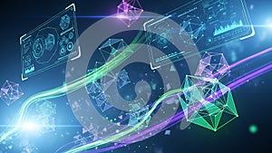 Futuristic Digital Data Flow with Geometric Forms and Light Trails technology