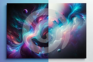 futuristic abstract space background in purple, blue and black colors