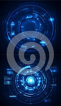Futuristic abstract vector hud design featuring circular ui elements and glowing digital nodes