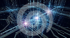 Abstract Digital Network Matrix Binary Code Flow on Futuristic Circuits