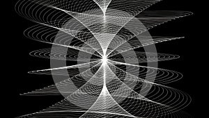 Futuristic abstract wireframe design creating a glowing, dynamic 3D geometric vortex.