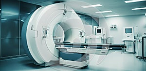 Futuristic, advanced mri or ct scan medical diagnosis machine at hospital lab.