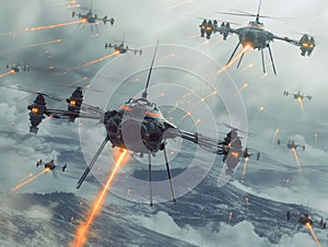 Futuristic Aerial Battle Scene