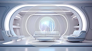 Futuristic aesthetics of science fiction, combining clean lines, high-tech elements photo