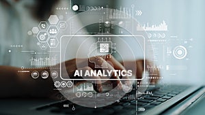 Futuristic AI Analytics Technology Concept with Data Visualization and User Interaction on Keyboard. Asymptotic smart