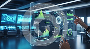 AI Assistant Interface Futuristic Data Visualization, Touchscreen