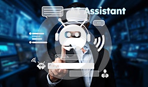 Futuristic AI Assistant Interface with Virtual Reality Interaction in High-Tech Environment XDMCP