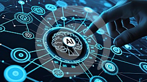 Futuristic AI Brain Interface. Artificial Intelligence Technology Concept