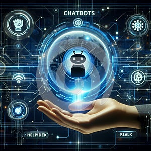 Futuristic AI Chatbot Interface in Hand, Symbolizing Automation and Helpdesk Services
