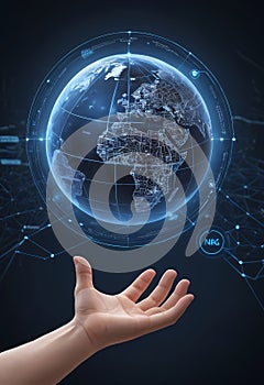 Futuristic AI Chatbot Interface in Hand, Symbolizing Automation and Helpdesk Services photo