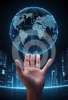 Futuristic AI Chatbot Interface in Hand, Symbolizing Automation and Helpdesk Services