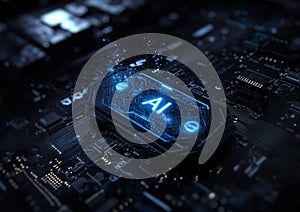 Futuristic AI Chip on Circuit Board Technology Innovation Digital Artificial Intelligence Computing AI generated.