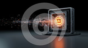 Futuristic AI Chip Emitting Powerful Data Stream