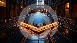 Futuristic AI Chip on Reflective Surface with Copy Space. AI themed Background. Generated Image