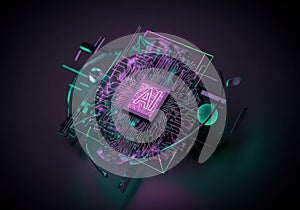 Futuristic AI chip with vibrant circuitry and glowing elements
