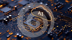Futuristic ai cloud computing concept with circuit board and microchip
