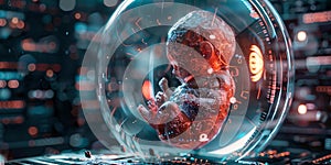 Futuristic ai-concept of human embryo development in biotech lab. advanced science, biotechnology research, potential