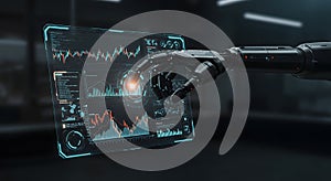 Futuristic AI Data Analytics Interface with Robotic Hand