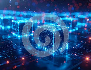 Futuristic AI Data Cube in Digital Blockchain Network Technology