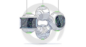 Futuristic AI and Data Network Modules Illustration