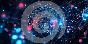 A futuristic AI-driven neural simulation, displaying glowing cybernetic deep learning nodes,